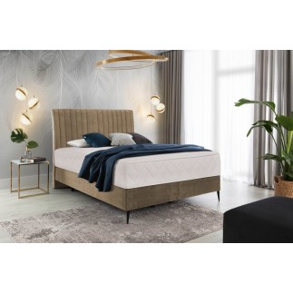 Ensemble lit + sommier + matelas, tissu velours beige - 160x200 cm - BLASIO de VENESETTI