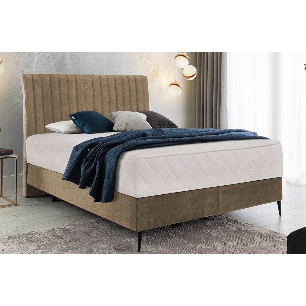 Ensemble lit + sommier + matelas, tissu velours beige - 180x200 cm - BLASIO de VENESETTI