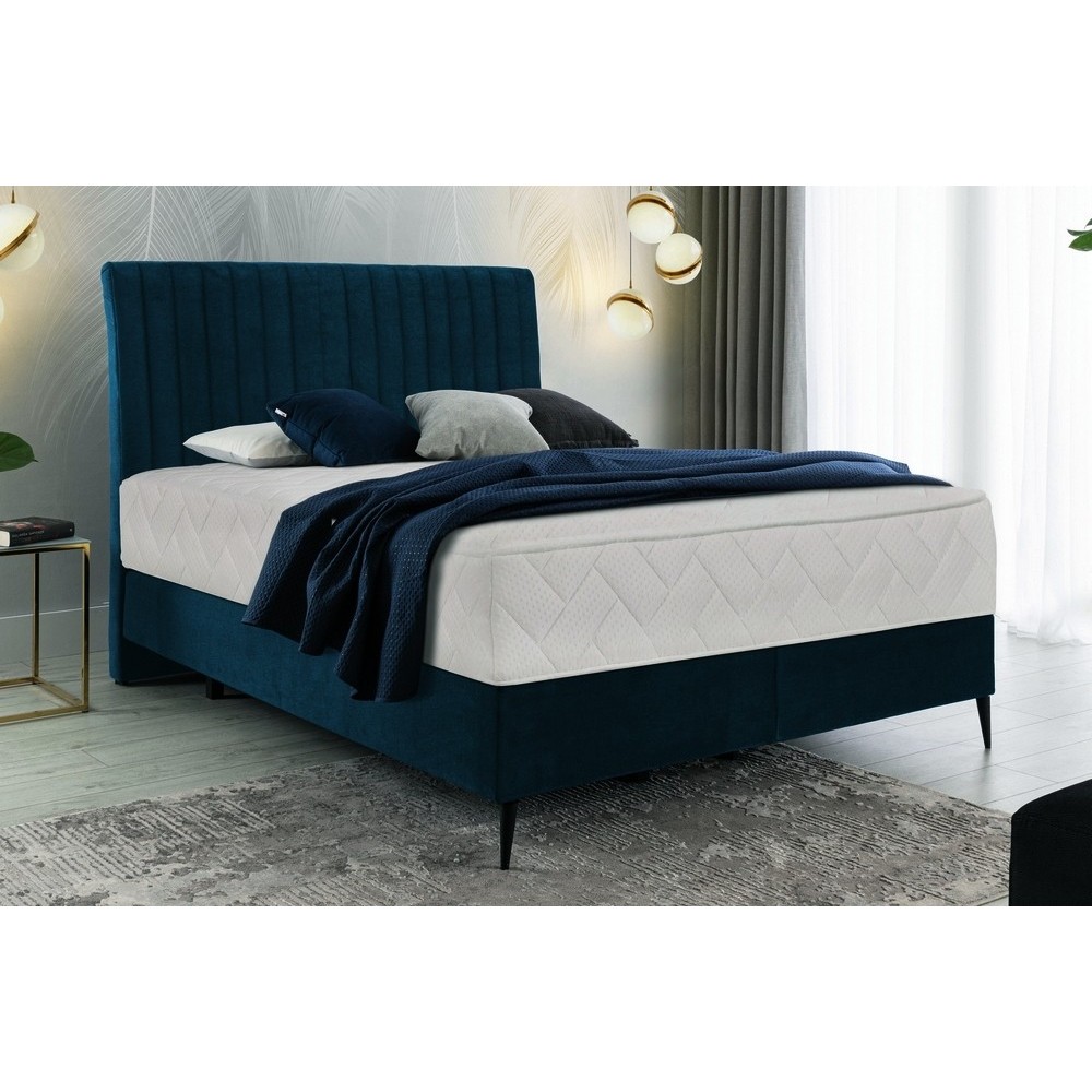 Ensemble lit + sommier + matelas en tissu velours bleu foncé - 140x200 cm - BLASIO de VENESETTI