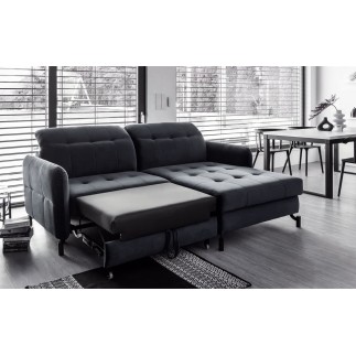 Canapé d'angle convertible en velours gris foncé luxe 3-4 places LORO