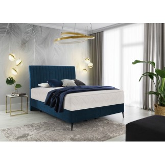 Ensemble lit + sommier + matelas en tissu velours bleu foncé - 140x200 cm - BLASIO de VENESETTI