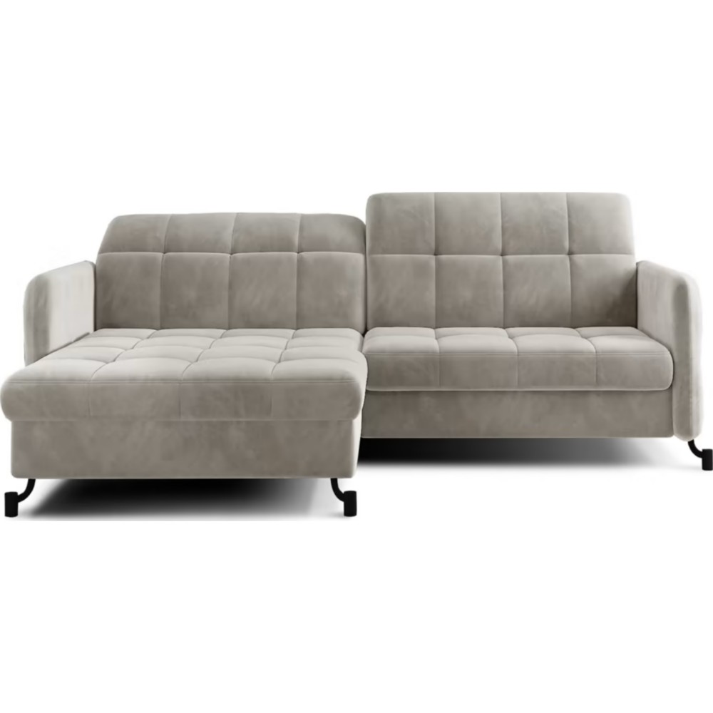 Canapé d'angle convertible en velours beige luxe 3-4 places LORO, angle gauche (vu de face)