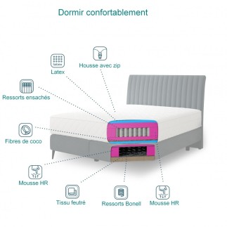 Ensemble lit + sommier + matelas tissu velours gris - 180x200 cm- BLASIO de VENESETTI