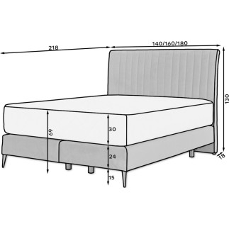 Ensemble lit + sommier + matelas tissu velours gris foncé - 180x200 cm- BLASIO de VENESETTI