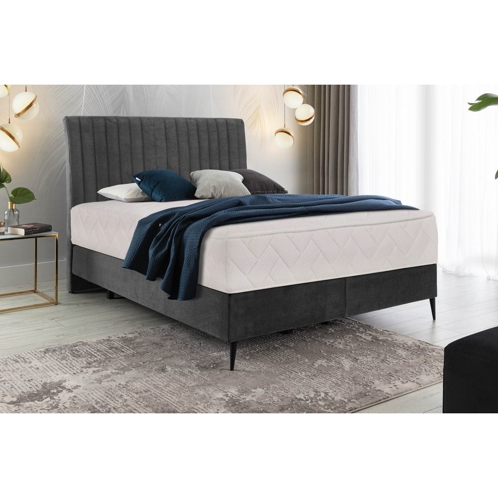 Ensemble lit + sommier + matelas en tissu velours anthracite - 140x200 cm - BLASIO de VENESETTI