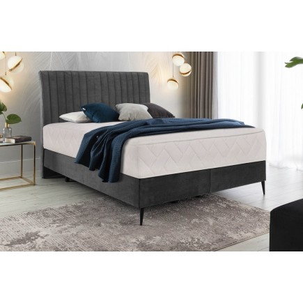 Ensemble lit + sommier + matelas en tissu velours anthracite - 140x200 cm - BLASIO de VENESETTI