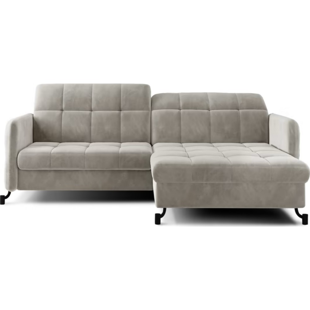 Canapé d'angle convertible en velours beige luxe 3-4 places LORO, angle gauche (vu de face)