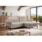 Canapé d'angle convertible en velours beige luxe 3-4 places LORO, angle gauche (vu de face)
