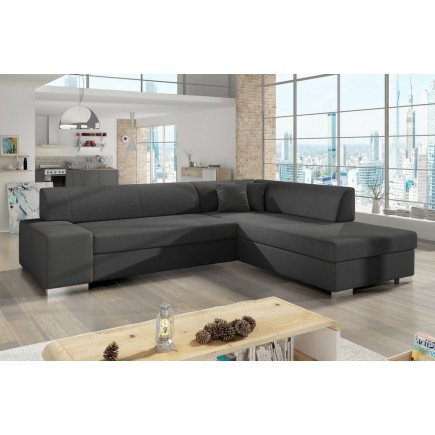 Canapé d'angle convertible en tissu velours luxe 5 places, coffre, gris foncé, angle droit (vu de face), PORTOFINO VELOURS