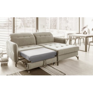 Canapé d'angle convertible en velours beige luxe 3-4 places LORO