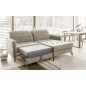 Canapé d'angle convertible en velours beige luxe 3-4 places LORO, angle gauche (vu de face)