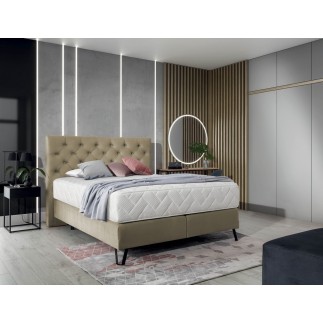 Ensemble lit + sommier + matelas - velours beige - 160x200 cm - CORSICA