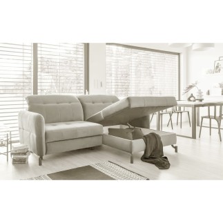 Canapé d'angle convertible en velours beige luxe 3-4 places LORO