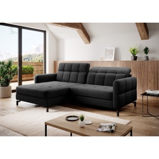 Canapé d'angle convertible en tissu noir luxe 3-4 places LORO, angle gauche (vu de face)