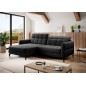 Canapé d'angle convertible en tissu noir luxe 3-4 places LORO, angle gauche (vu de face)