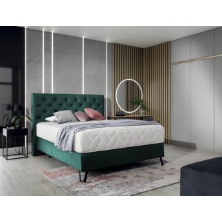 Ensemble lit + sommier + matelas - velours vert foncé - 180x200 cm - CORSICA