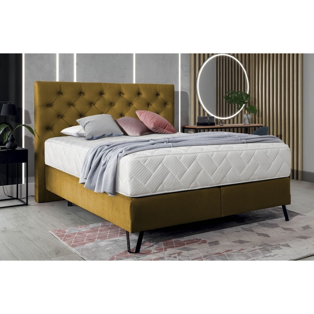 Ensemble lit + sommier + matelas - velours cuivre - 160x200 cm - CORSICA