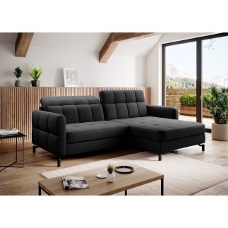 Canapé d'angle convertible en tissu noir luxe 3-4 places LORO, angle droit (vu de face)