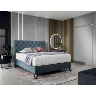 Ensemble lit + sommier + matelas - velours bleu reflet vert - 160x200 cm - CORSICA