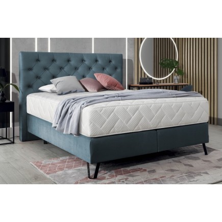 Ensemble lit + sommier + matelas - velours bleu reflet vert - 180x200 cm - CORSICA