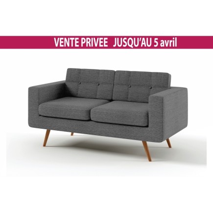 Canapé 2 places en tissu de qualité YVON, noir