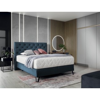 Ensemble lit + sommier + matelas - velours bleu foncé - 140x200 cm - CORSICA