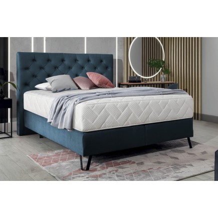 Ensemble lit + sommier + matelas - velours bleu foncé - 160x200 cm - CORSICA