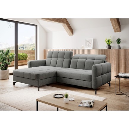 Canapé d'angle convertible en tissu GRIS luxe 3-4 places LORO, angle gauche (vu de face)
