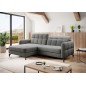 Canapé d'angle convertible en tissu GRIS luxe 3-4 places LORO, angle gauche (vu de face)