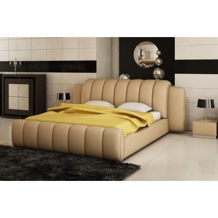 Lit design en cuir italien de luxe SPLENDIDE, beige