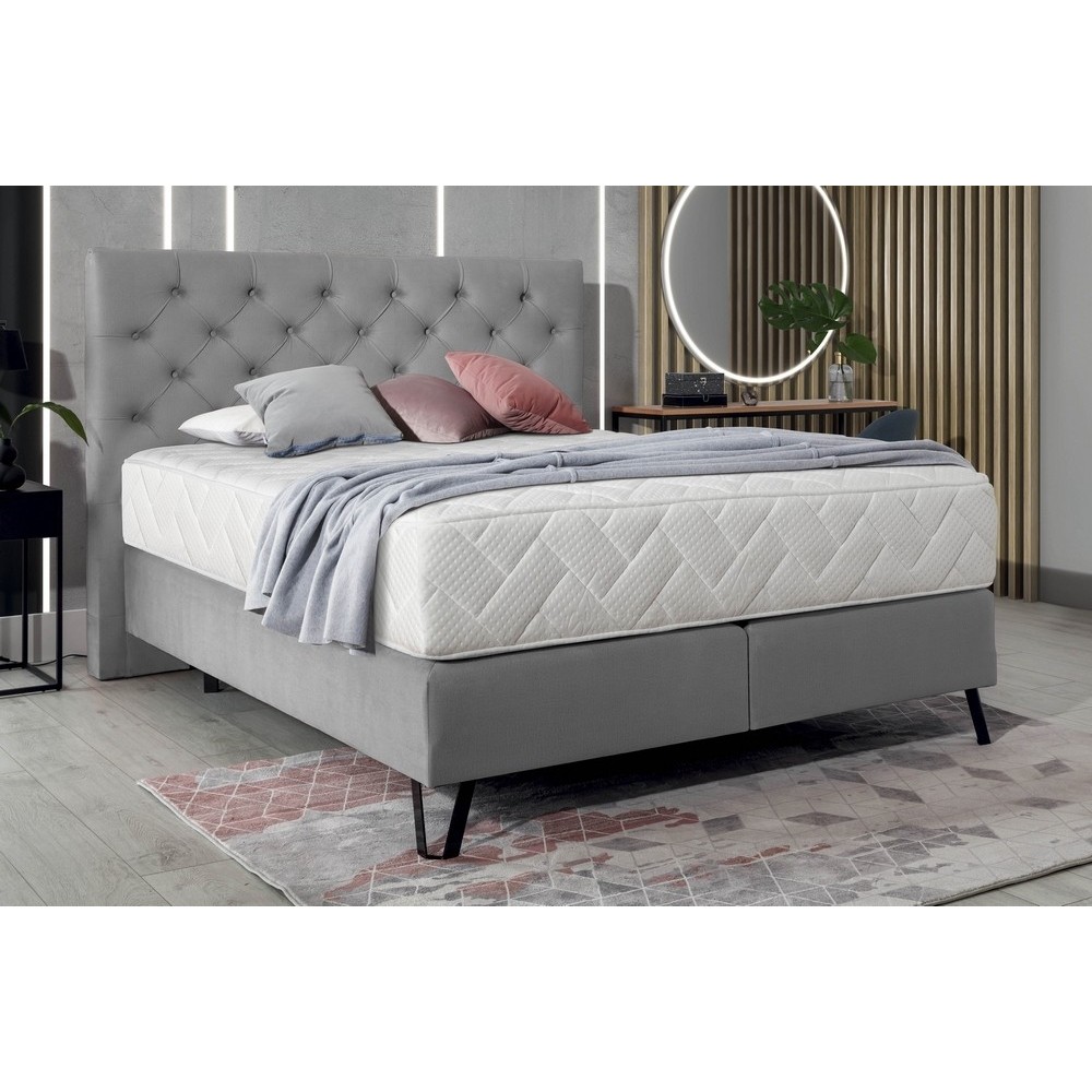 Ensemble lit + sommier + matelas - velours gris - 180x200 cm - CORSICA