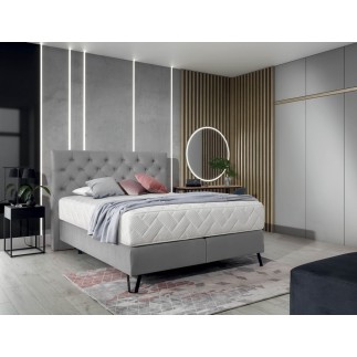 Ensemble lit + sommier + matelas - velours gris - 180x200 cm - CORSICA