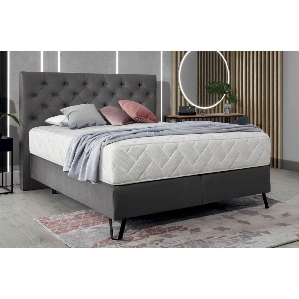 Ensemble lit + sommier + matelas - velours gris foncé - 160x200 cm - CORSICA