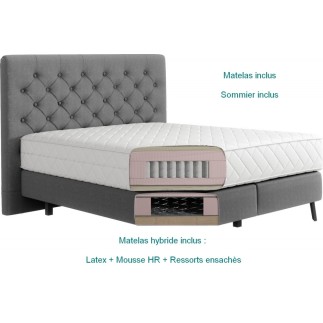 Ensemble lit + sommier + matelas - velours gris foncé - 160x200 cm - CORSICA