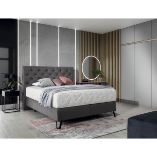 Ensemble lit + sommier + matelas - velours gris foncé - 180x200 cm - CORSICA