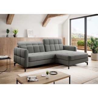 Canapé d'angle convertible en tissu GRIS luxe 3-4 places LORO, angle droit (vu de face)