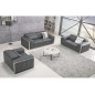 Ensemble Canapé 3 places et 2 places et fauteuil 1 place en cuir italien buffle LUXY, gris foncé