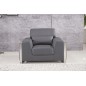 Ensemble Canapé 3 places et 2 places et fauteuil 1 place en cuir italien buffle LUXY, gris foncé