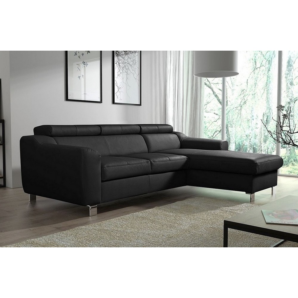 Canapé d'angle en cuir italien de luxe 5 places ASTRA, noir, angle droit