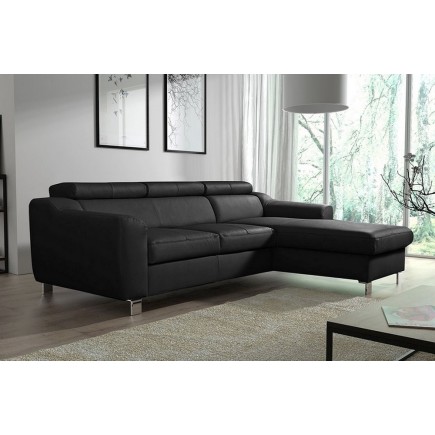 Canapé d'angle en cuir italien de luxe 5 places ASTRA, noir, angle droit