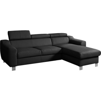 Canapé d'angle en cuir italien de luxe 5 places ASTRA, noir, angle droit