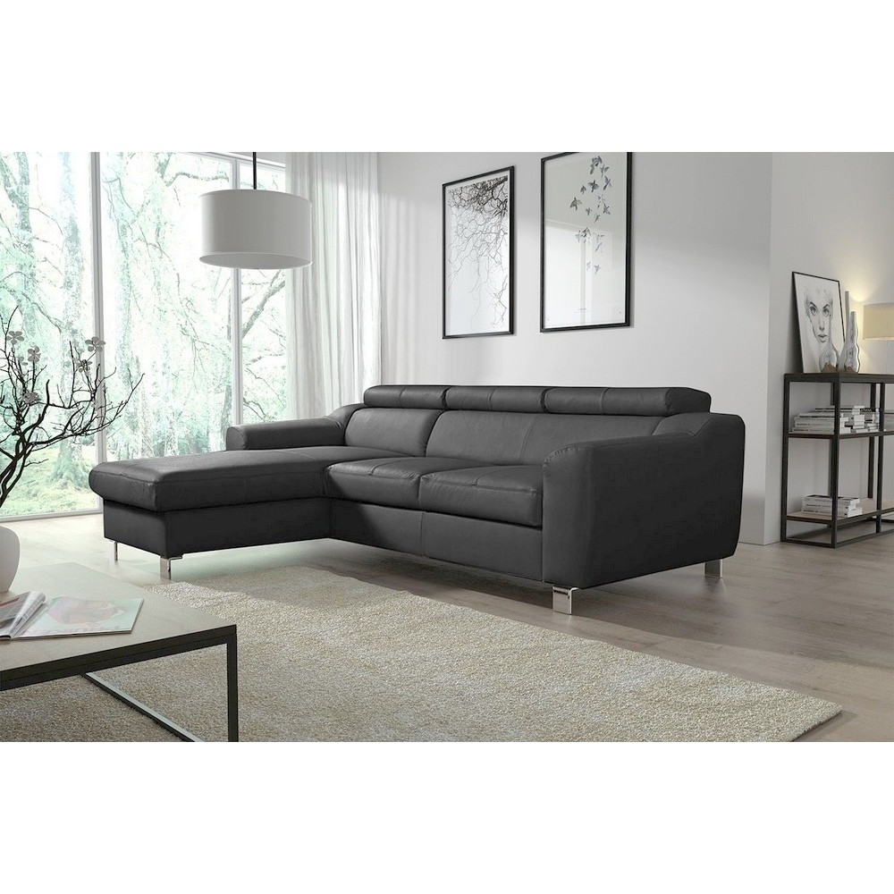 Canapé d'angle en cuir italien de luxe 5 places ASTRA, gris foncé, angle gauche