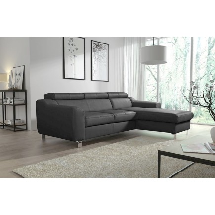 Canapé d'angle en cuir italien de luxe 5 places ASTRA, gris foncé, angle droit