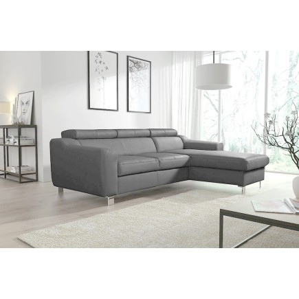 Canapé d'angle en cuir italien de luxe 5 places ASTRA, gris clair, angle droit