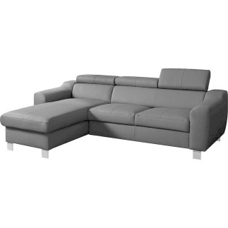Canapé d'angle en cuir italien de luxe 5 places ASTRA, gris clair, angle gauche
