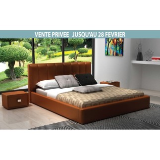 Lit design en cuir italien de luxe NATURA, marron.