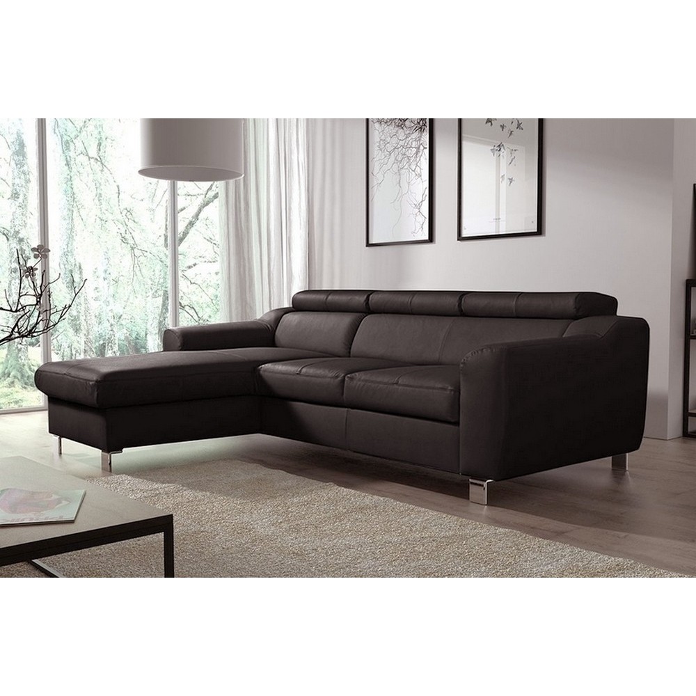 - Canapé d'angle en cuir italien de luxe 5 places ASTRA, chocolat, angle gauche