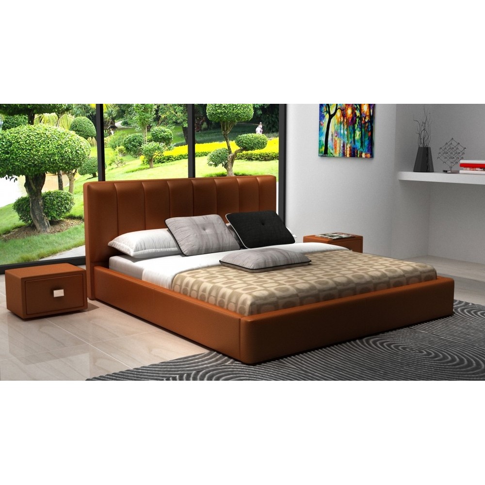 Lit design en cuir italien de luxe NATURA, marron, 160x200