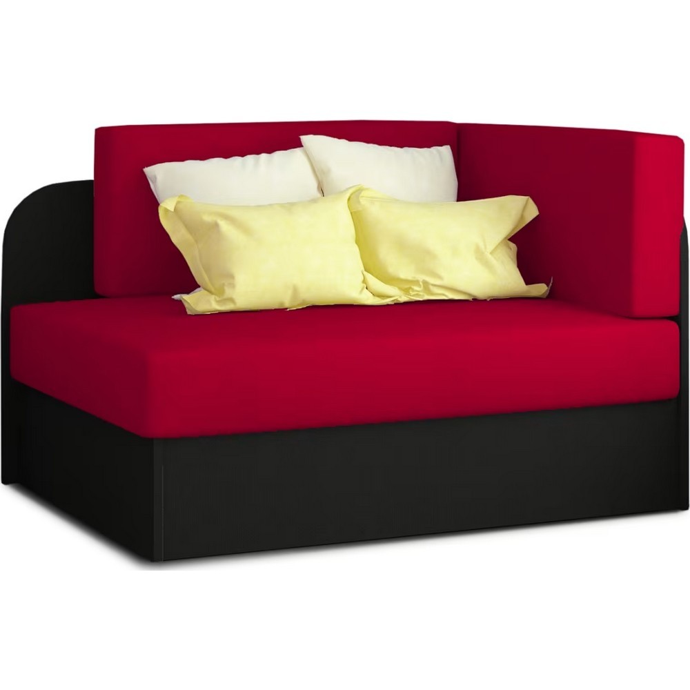 Canapé convertible 2 places moderne en tissu Rouge / Noir, coffre, ROSEN Canapé convertible 2 places moderne en tissu Rouge / Noir, coffre, ROSEN