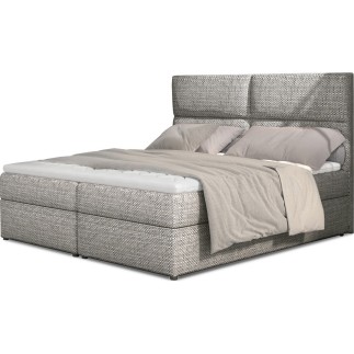 Ensemble boxspring complet tête de lit + sommiers + matelas + surmatelas AMARIS de VENESETTI - tissu luxe gris - 180x200 cm